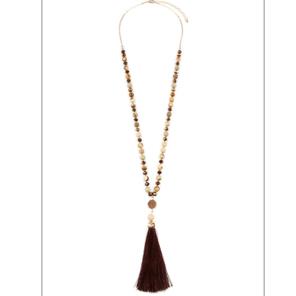 PRICE DROP Brown Beaded Tassle Necklace!